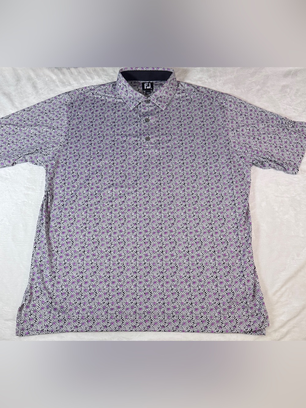 FootJoy FJ Men’s XL Golf Polo Purple Floral Print Stretch Performance Shirt